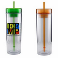 16 Oz. Breeze Double wall Acrylic Cylinder Tumbler & Straw - Screen Print